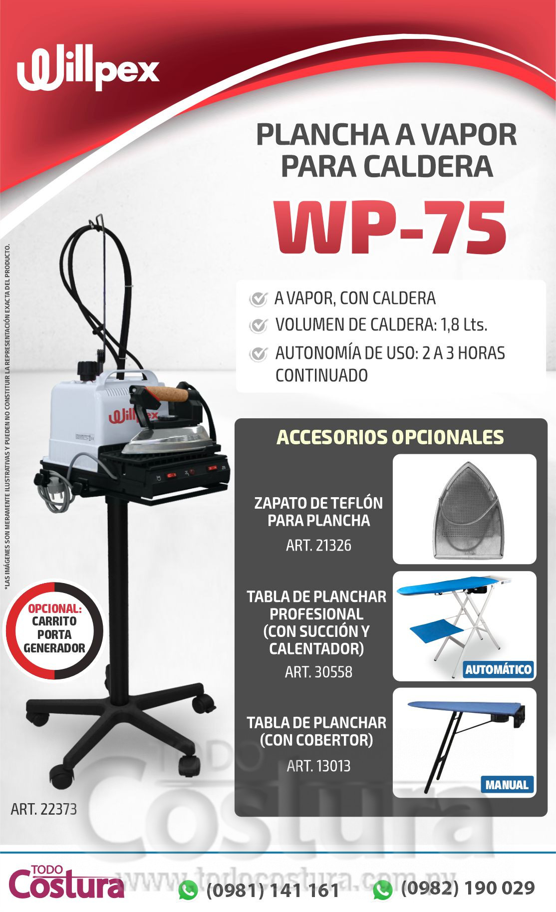 PLANCHA A VAPOR (CON CALDERA) WILLPEX WP-75